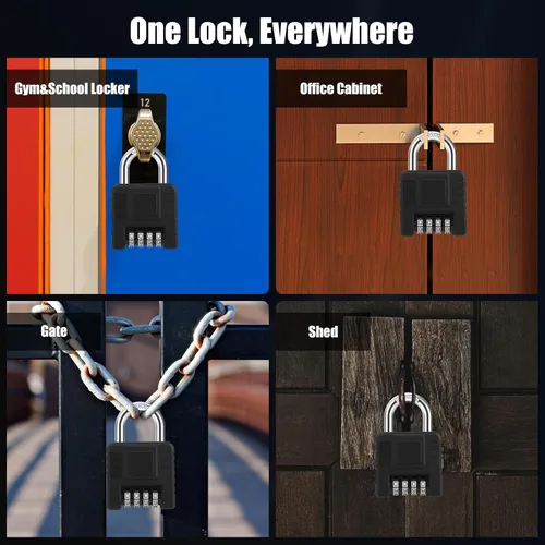 Vista 6 de Diyife - Candado resistente a la intemperie, [endurecido], cerradura de combinación para exteriores con funda de silicona, con código de 4 dígitos