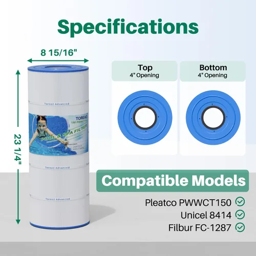 Vista 2 de TOREAD PWWCT150 - Filtro de piscina que reemplaza PWWCT150, Ultral-B3, Clearwater II ProClean 150, 817-0150N, Unicel 8414, Filbur FC-1287, SD-00210
