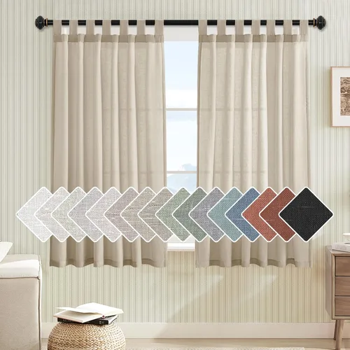 Vista 23 de Cortinas de lino para sala de estar, decoración para el hogar, con pestaña superior, privacidad añadida, ahorro de energía, filtro de luz