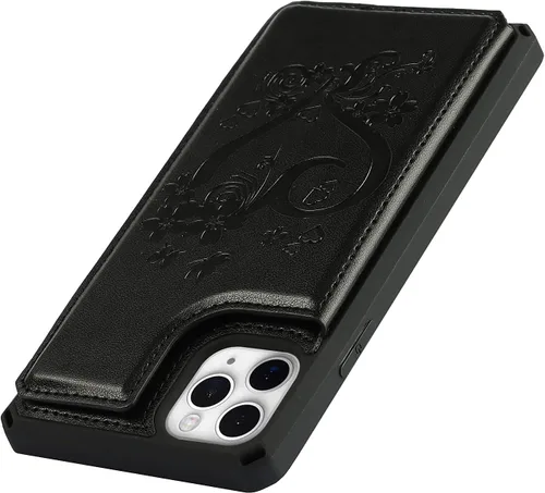 Vista 9 de iCoverCase Funda compatible con iPhone 11 Pro de 5.8 pulgadas con tarjetero para mujer, con bloqueo RFID en relieve, de piel sintética, con correa