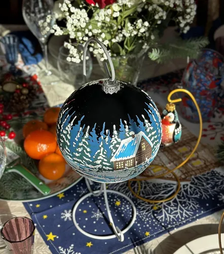 Vista 2 de Adorno de bola de Navidad de vidrio pintado a mano de 4.7 pulgadas (4.7 in) bola colgante, adornos para árbol de Navidad para decoración de Navidad