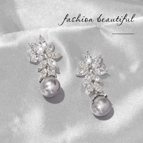 Vista 4 de Juego de joyas de boda para novia, aretes y collar de plata S925, joyería de graduación, circonita cúbica, para novias, damas de honor, para el día