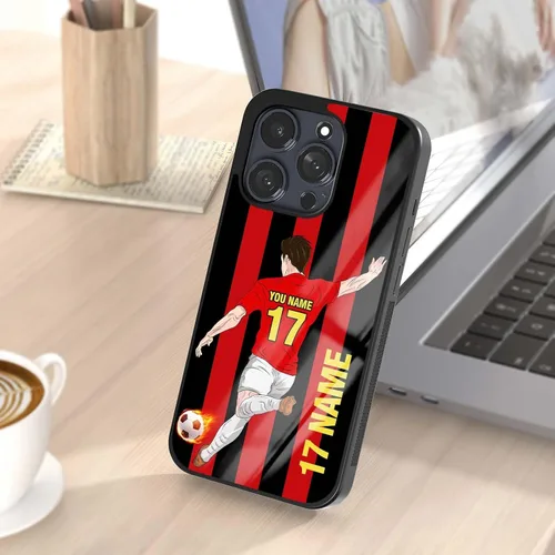 Vista 7 de Fundas personalizadas para teléfono con nombre y número del equipo de fútbol, diseño de jersey para iPhone 11, 12, 13, 14, 15, 16, 17 Pro Max Plus