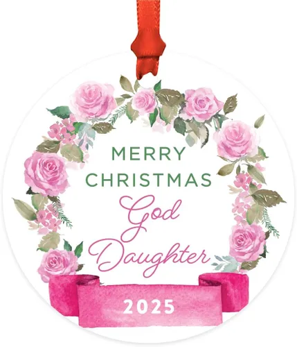 Vista 28 de Andaz Press Adorno de Navidad de madera grabado con láser para aniversario de boda, 1 año juntos, Navidad 2025, pancarta de flores rosas, 1 paquete