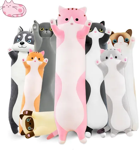 Vista 10 de Almohada larga de felpa de gato, 19.6 pulgadas - Adorable peluche de gato negro - Animales de peluche suaves - Almohada tipo cuerpo de gatito