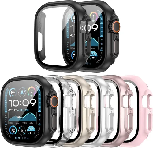 Vista 8 de JERXUN Paquete de 6 fundas con protector de pantalla de vidrio templado para Apple Watch Series 3, Series 2, Series 1 de 38 mm, parachoques rígido