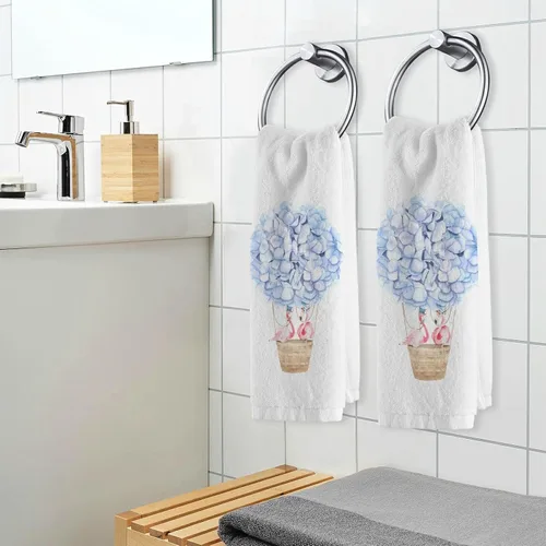 Vista 6 de Toallas de algodón suave para lavado facial, flores, acuarela, hortensias y parejas, flamencos, toallas de mano para entrenamiento, baño, juego de 2