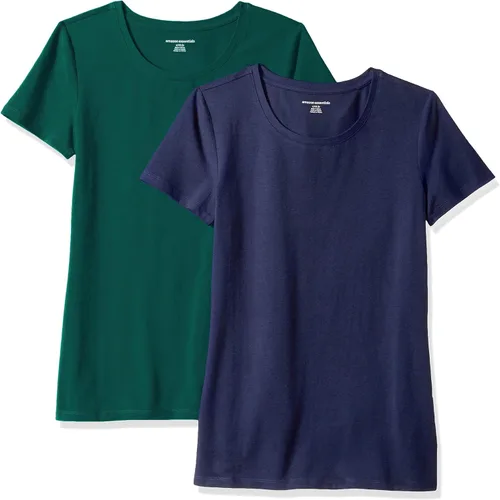 Vista 43 de Amazon Essentials Women's Regular-Fit Short-Sleeve T-Shirt (V-Neck or Crewneck), Cotton Modal Blend, Pack of 2 Paquete de 2 Azul/Naranja Coral