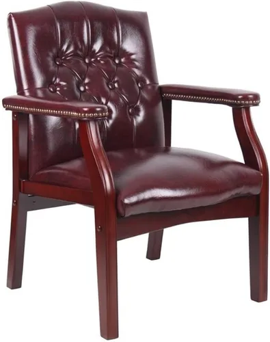 Vista 12 de Pemberly Row Silla de invitados tradicional de piel sintética, tapicería negra, base de madera de caoba con clavos de latón antiguo, 24.5 x 27 x