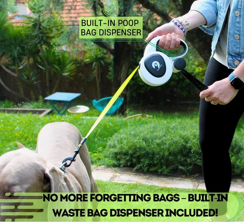 Vista 6 de Snuggle Paws - Correa retráctil para perro de 16 pies, todo en uno, con linterna LED, soporte para bolsa de excrementos, cable de acero resistente a