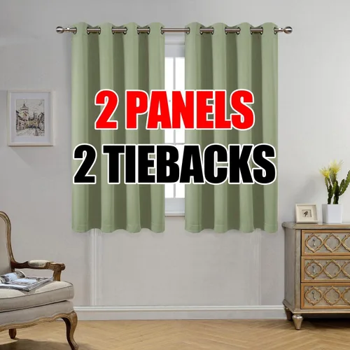 Vista 35 de Set de 2 cortinas para ventana, de Miuco, opacas, con ollaos, para recámara, incluye 2 alzapaños