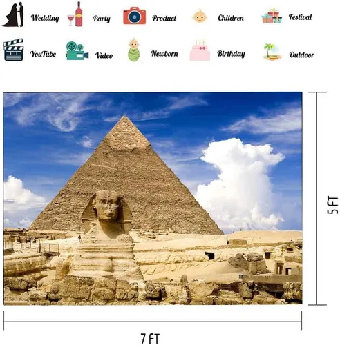 Vista 2 de EOA - Telón de fondo de pirámide egipcia de 7 pulgadas de ancho x 5 pies de alto, para fotografía, fondo de esfinge egipcia de Androsphinx, sesión
