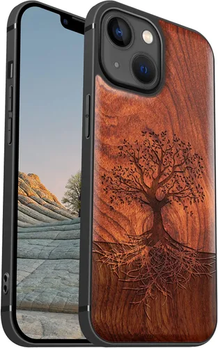 Vista 7 de Carveit Funda magnética de madera para iPhone 13 [madera real dura y TPU suave negro] funda protectora de madera única y elegante a prueba de golpes