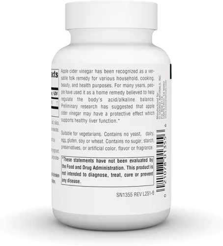 Vista 4 de Source Naturals Vinagre de sidra de manzana, suplemento dietético - 500 mg - 90 tabletas veganas