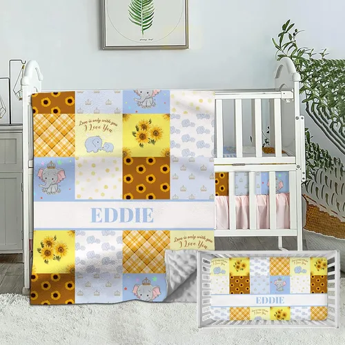 Vista 7 de Juego de ropa de cama personalizado para cuna de bebé, edredón de cuna con nombre personalizado, ropa de cama de guardería de vehículos de Vehículo