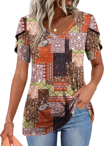 Vista 28 de CATHY 2025 - Blusas de verano para mujer, con mangas cortas, cuello en V, estilo túnica, tallas S-4XL Talla B