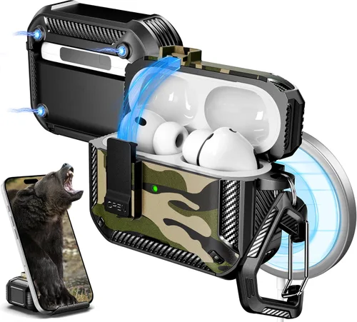 Vista 81 de R-fun Funda de carga compatible con AirPods de 2ª generación 2019, 1ª generación 2016, protección completa contra caídas, tapa desplegable