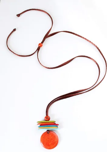 Vista 4 de Tagua Pendant Necklace in Orange, Handmade, Fair Trade, Adjustable by Florama Natural Jewelry