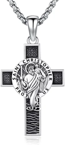 Vista 18 de 925 Sterling Silver Patron Saint Amulet Necklace for Men Women plateado
