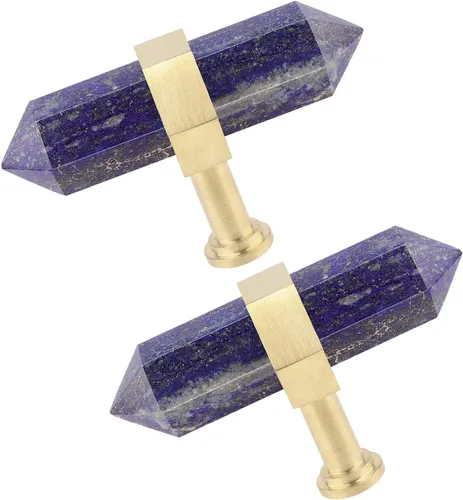 Vista 15 de TUMBEELLUWA Paquete de 2 pomos de cristal de obsidiana negra con tornillos, tiradores hexagonales de latón cepillado para cocina y decoración