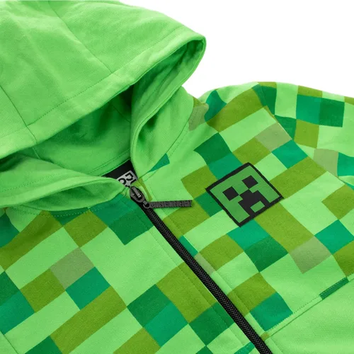 Vista 5 de Minecraft Sudadera con capucha Creeper para niño, forro polar verde con licencia oficial de star wars silent one crew.