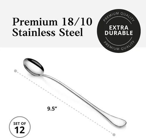 Vista 6 de Artaste Rain - Cucharas de té helado, 9.5 pulgadas, color plateado, juego de 6 Acero inoxidable 18/10