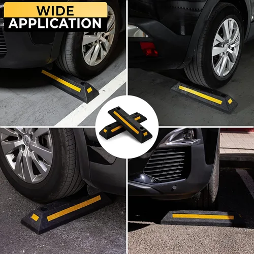 Vista 9 de ZONETECH Guía de aparcamiento de goma resistente, tope de rueda de garaje duradero de alta calidad para automóvil con borde de cinta amarilla