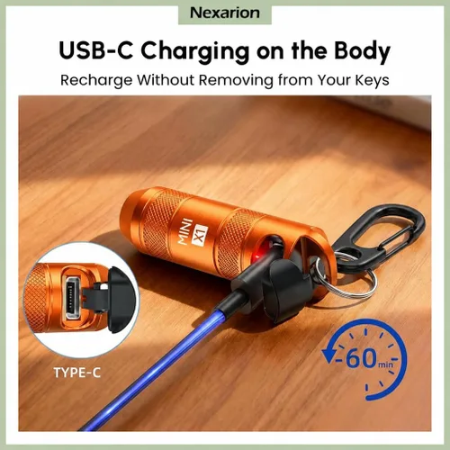 Vista 7 de Mini linterna de llavero X1, linterna magnética recargable USB-C con interruptor de extracción, linterna EDC de bolsillo ultra compacta con base