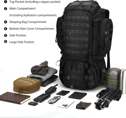 Vista 6 de Mardingtop Mochila de marco interno de 50L, Negro, Táctica