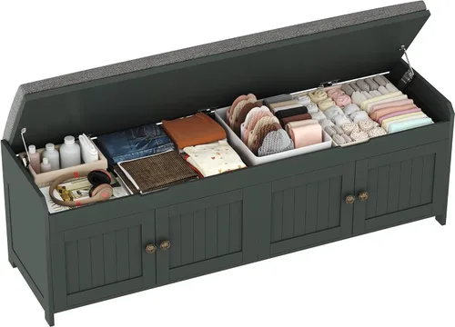 Vista 17 de HOMEFORT Banco para Zapatos de 30" con Almacenamiento de Tapa Elevable, Banco de Entrada con Asiento Acolchado, Banco de Madera para Pie de Cama