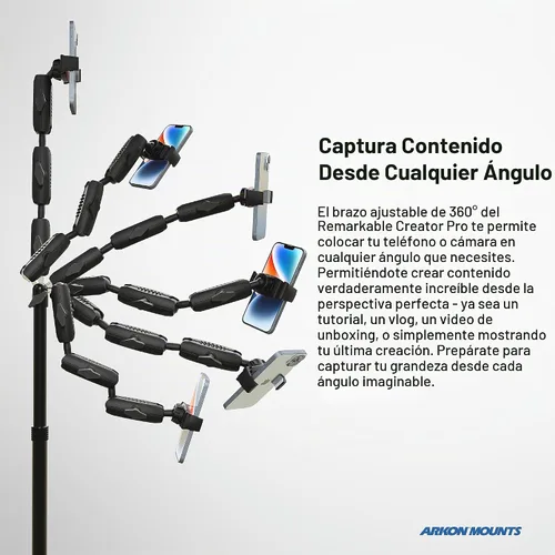 Vista 3 de ARKON Mounts - Kit completo de soporte para teléfono, soporte de mesa ajustable para teléfono celular y soporte para tableta con anillo de luz