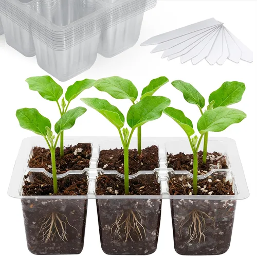 Vista 9 de Bonviee Paquete de 5 bandejas de inicio de semillas, kit de iniciación de plantas con cúpula de humedad ajustable y base de invernadero para Negro