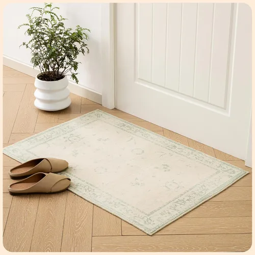Vista 336 de Istana Alfombra larga antideslizante de 2.5 x 8 para el hogar, para pasillo y cocina, lavable, sedosa y suave al tacto, elegante, color azul y marfil