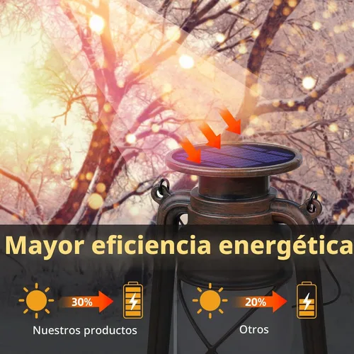 Vista 2 de Linterna Solar para Exterior Impermeable, Luces Solares LED Vintage con Llama Parpadeante, Lámparas de Camping, Linterna Rústica Colgante de Carga