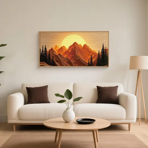 Vista 44 de Celestdeco Juego de arte de pared en lienzo abstracto y neutro grande con marco naranja, moderno y minimalista para pared, diseño geométrico bohemio