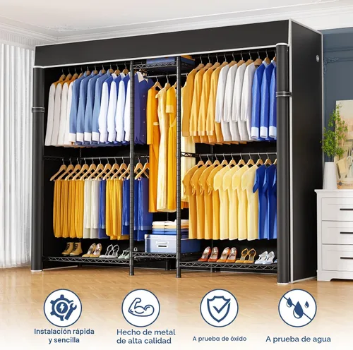 Vista 5 de Ulif E12C - Sistema organizador de armario resistente, perchero de ropa independiente, perchero ajustable para ropa de 71 pulgadas de ancho x 16