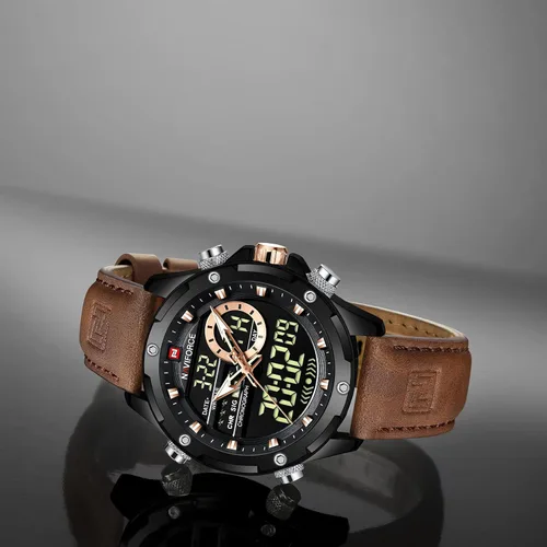 Vista 2 de NAVIFORCE Reloj digital militar para hombre, movimiento de cuarzo japonés, analógico, resistente al agua, reloj deportivo de cuero multifuncional