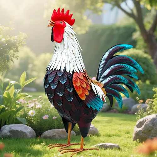 Vista 4 de chisheen Decoración de gallo de metal, decoraciones de pollo para patio, estatuas de jardín al aire libre, escultura de pollo de metal