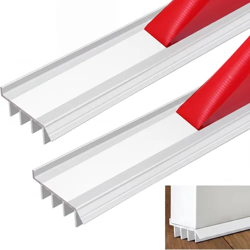 Vista 12 de 2 unidades de 3 pies de base de puerta de vinilo con cinta adhesiva autoajustable, tira de agua debajo de la base de la puerta con tapa para goteo