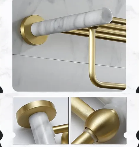 Vista 3 de Toallero para baño, espacio de luz nórdico, de aluminio, dorado, cepillado, toallero, toallero, barra de toalla de mármol natural, color y toallero