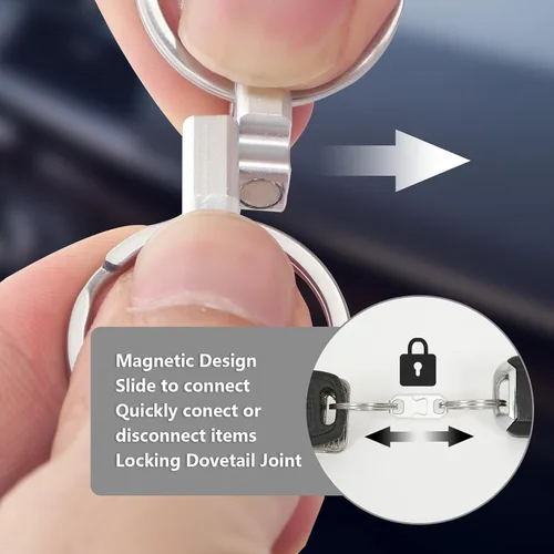 Vista 3 de Paquete de 2 llaveros magnéticos de liberación rápida de aluminio, desmontable y portátil, para bolsos, bolsos y cinturones, plateado y negro