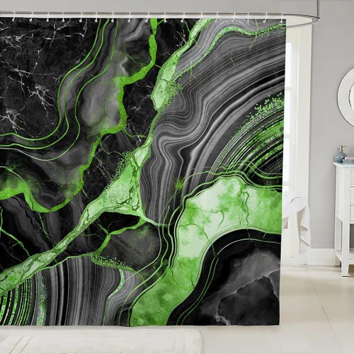 Vista 37 de Erosebridal Cortina de ducha de mármol negro, 72 pulgadas de ancho x 72 pulgadas de largo, juego de baño con grietas doradas, tela de textura