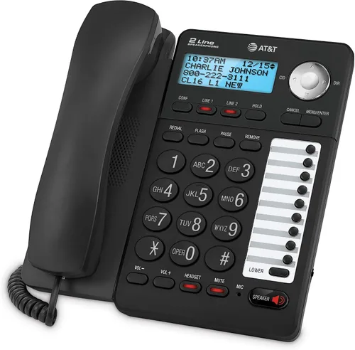 Vista 3 de AT&T Altavoz con cable de 2 líneas con identificación de llamada/llamada en espera, conferencia de 3 partes, marcación rápida de 18 números