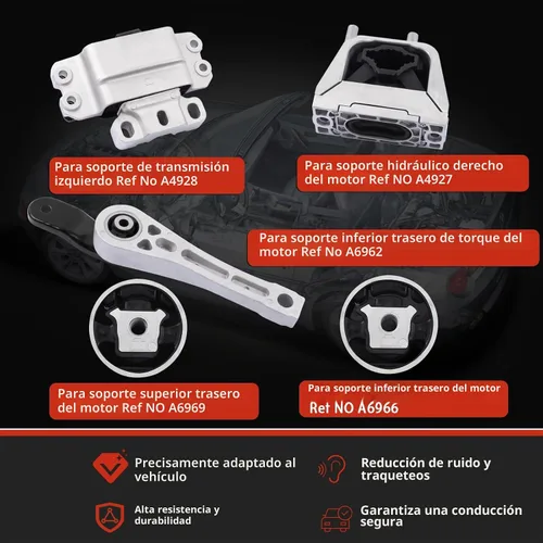 Vista 2 de Kit de 5 piezas de soporte de motor y transmisión para Jetta 2.0L 2005-2010 Beetle 2.5L 2006-2014 Golf 2.5L 2012-2014 Passat 2006-2009 Rabbit