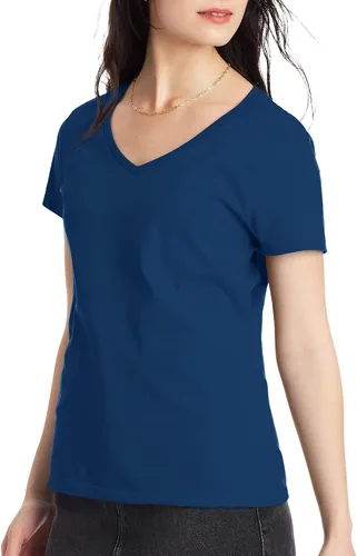 Vista 4 de Hanes Camiseta de manga corta con cuello en V para mujer (opción de 1 o 2 unidades)