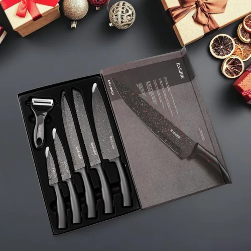 Vista 2 de Juego de cuchillos de cocina de 6 piezas con revestimiento antioxidante y asas ergonómicas, ligero, apto para lavavajillas, regalo para entusiastas