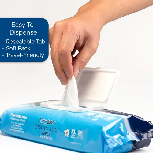 Vista 7 de TenderProtect® Toallitas Originales XL Premium para Adultos (50/Paquete), Toallitas Húmedas Extra Grandes de 9"x12" con Aloe, Paños Lavables