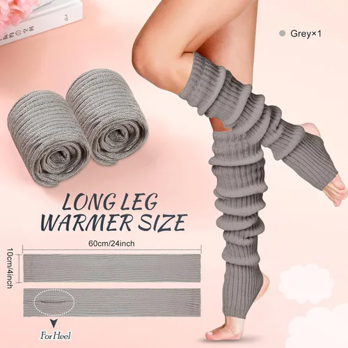 Vista 3 de SATINIOR Calentadores de piernas largas de invierno para mujer, 24 pulgadas, por encima de la rodilla, de punto acanalado, calentadores de piernas