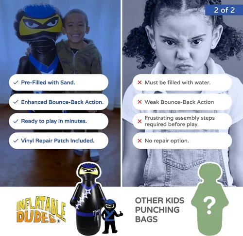 Vista 6 de INFLATABLE DUDES Kids Punching Bag- Bop Bag Sand-Base Pre-filled with Sand, Bop Bag, Inflatable Toy, Punching Bag for Kids, Enhanced Bounce-Back