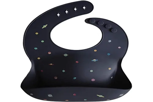 Vista 98 de Mushie - Babero de silicona para bebé, ajustable y resistente al agua (abejas) De 4 a 24 meses, lavable a máquina, correa ajustable